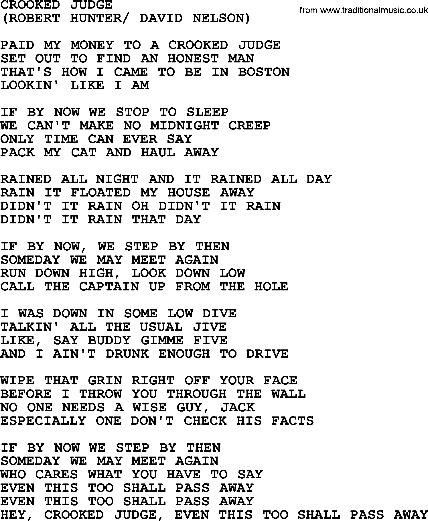 The Byrds song Crooked Judge, lyrics