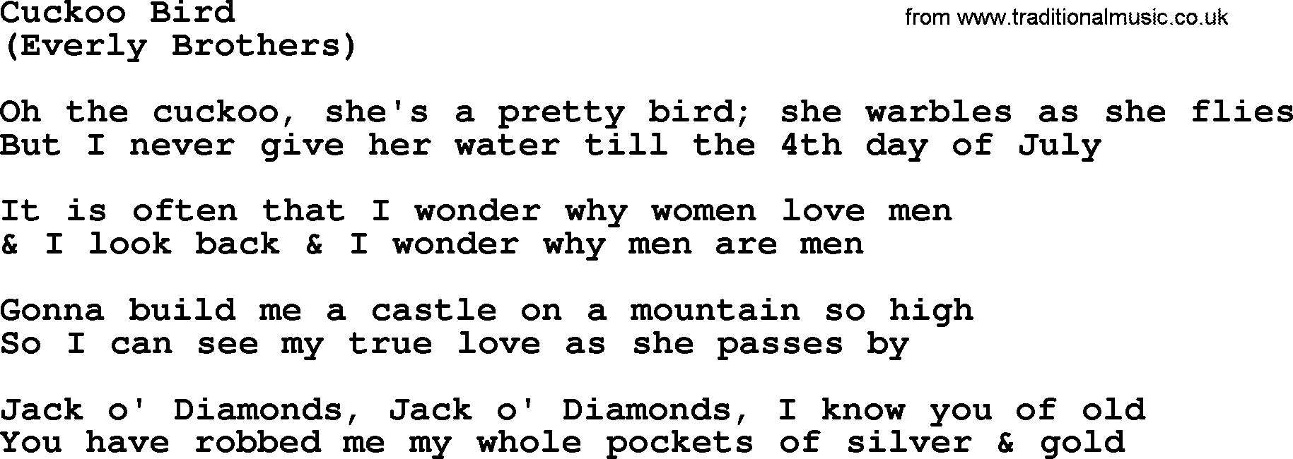 The Byrds song Cuckoo Bird, lyrics