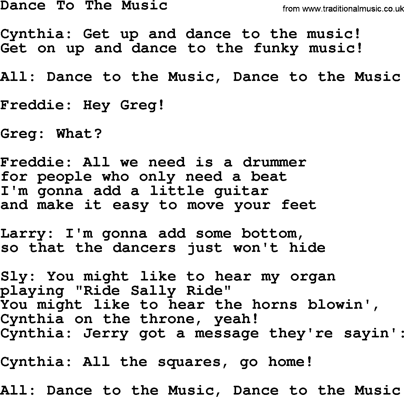 The Byrds song Dance To The Music, lyrics