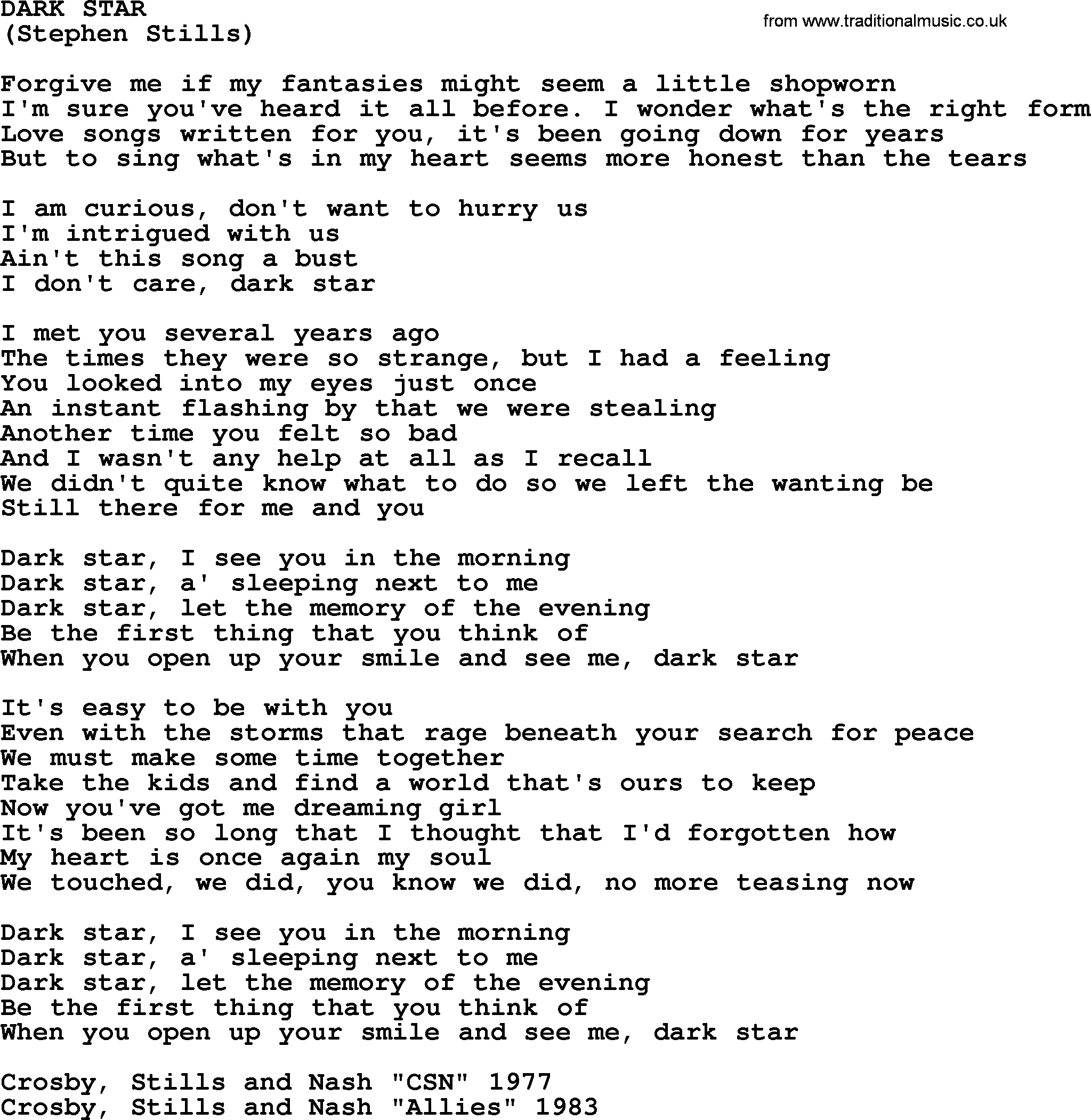 The Byrds song Dark Star, lyrics