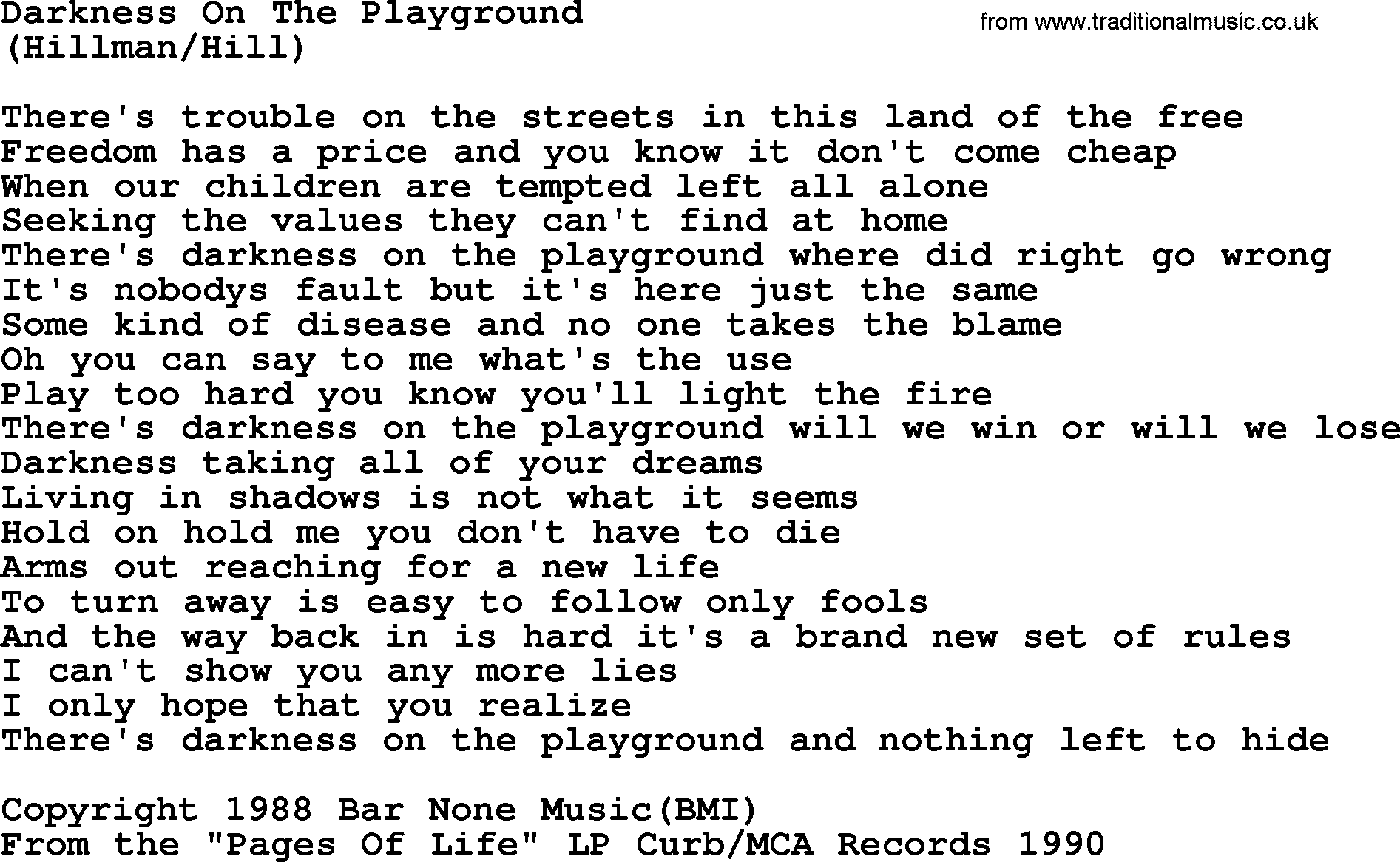 The Byrds song Darkness On The Playground, lyrics