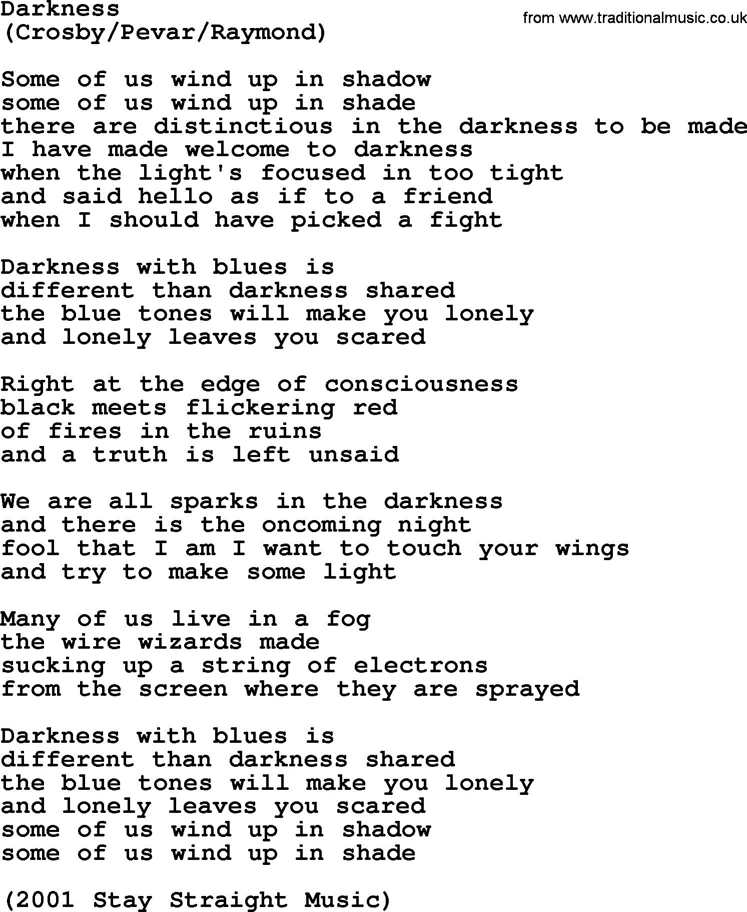 The Byrds song Darkness, lyrics