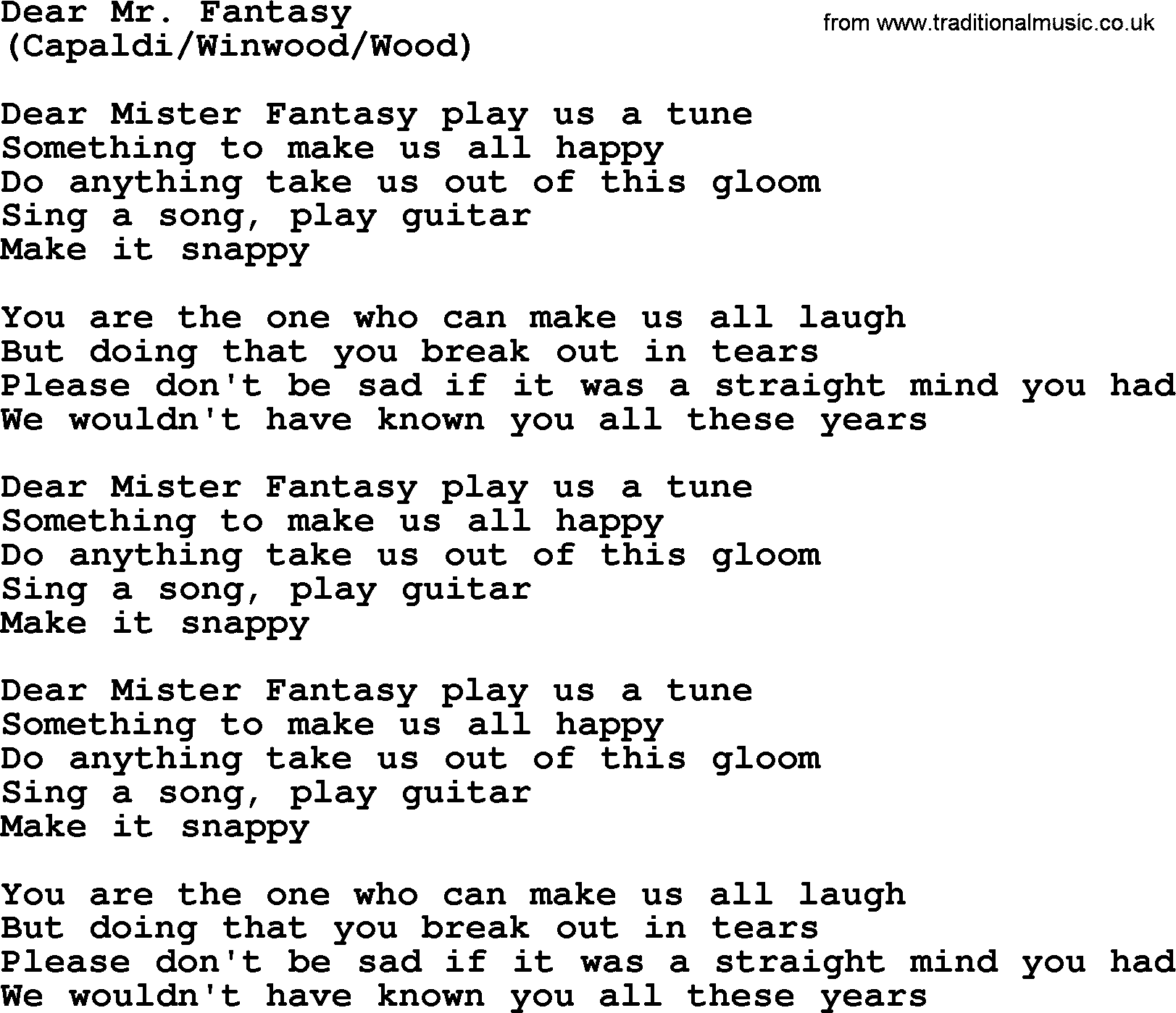 The Byrds song Dear Mr  Fantasy, lyrics