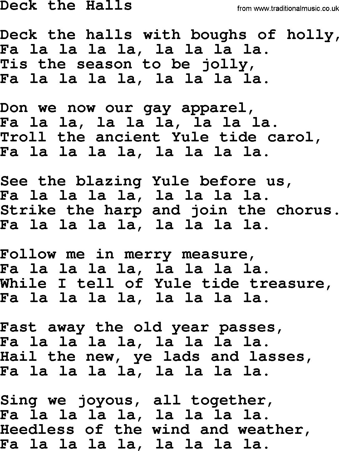 Deck The Halls, by The Byrds lyrics with pdf