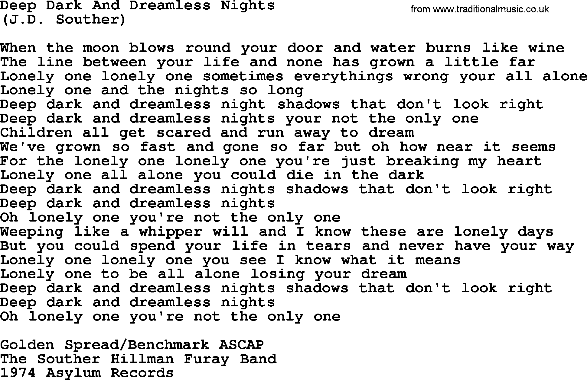The Byrds song Deep Dark And Dreamless Nights, lyrics