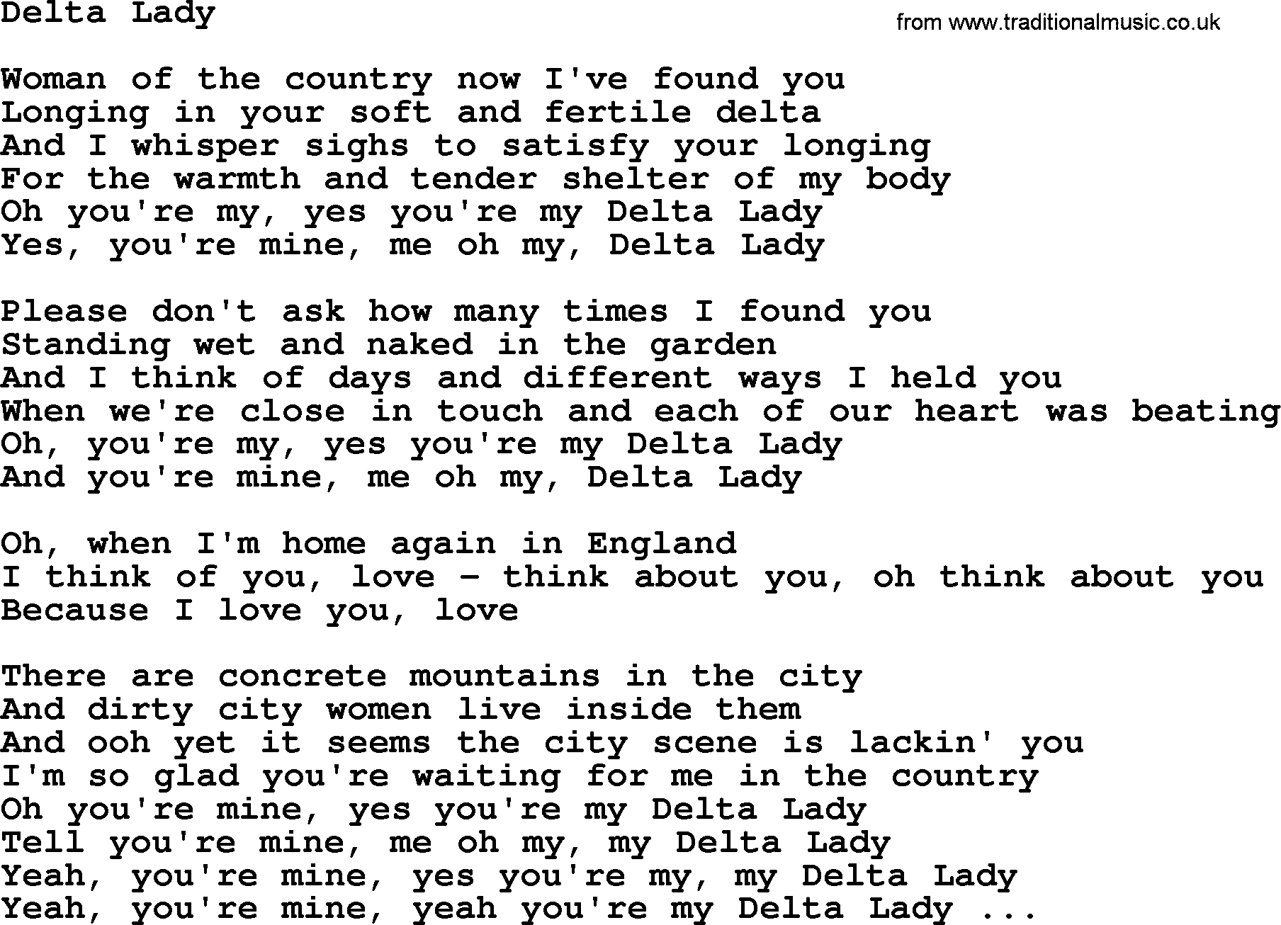 The Byrds song Delta Lady, lyrics