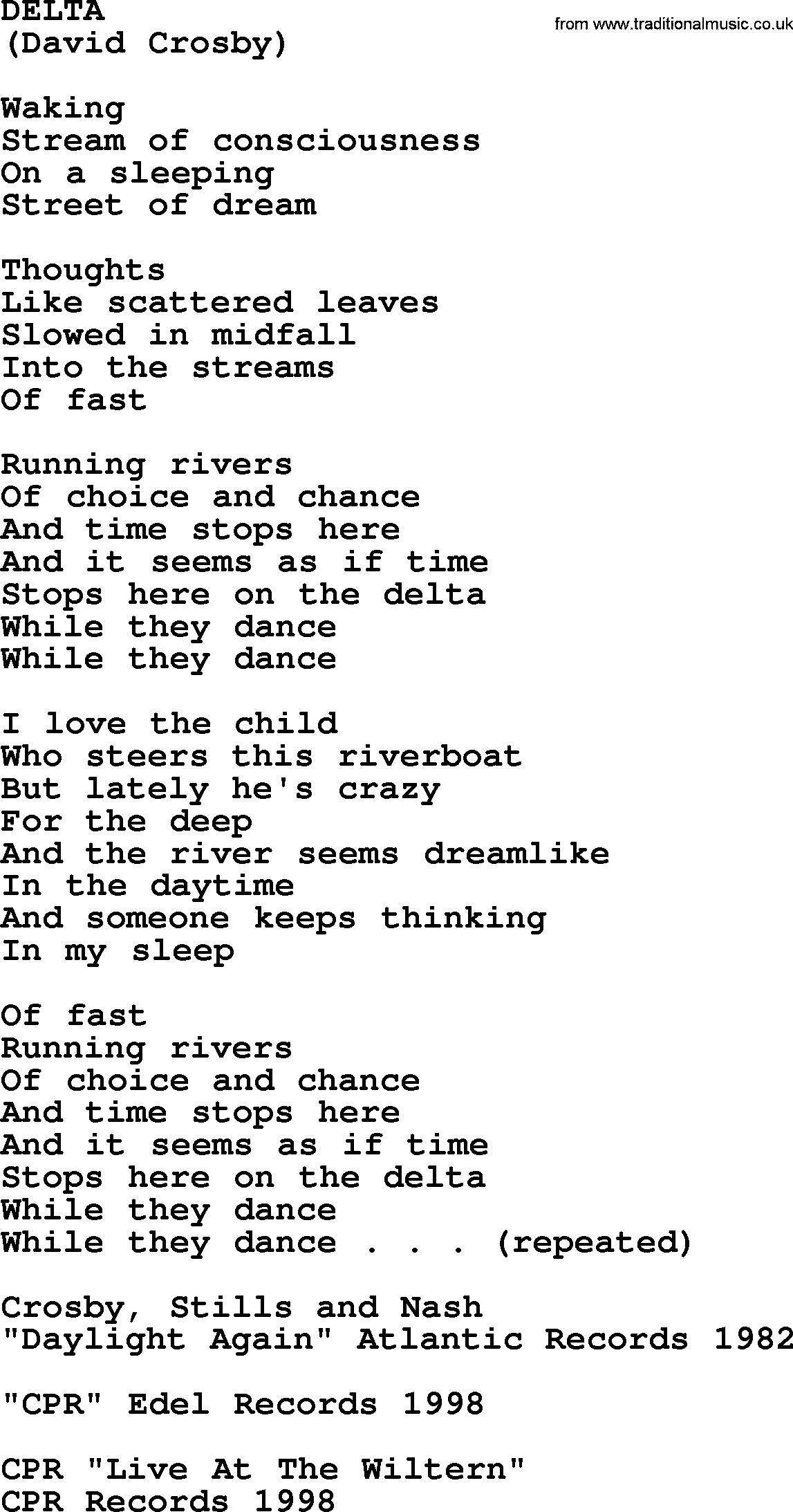 The Byrds song Delta, lyrics
