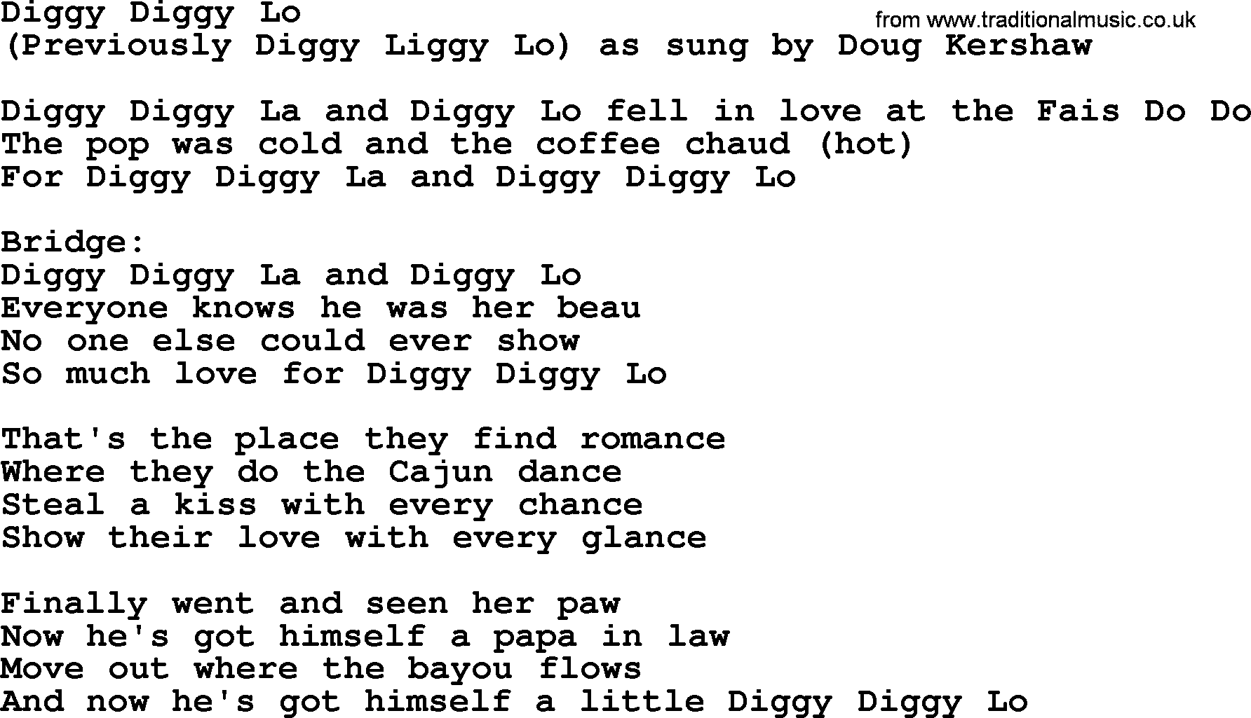 The Byrds song Diggy Diggy Lo, lyrics
