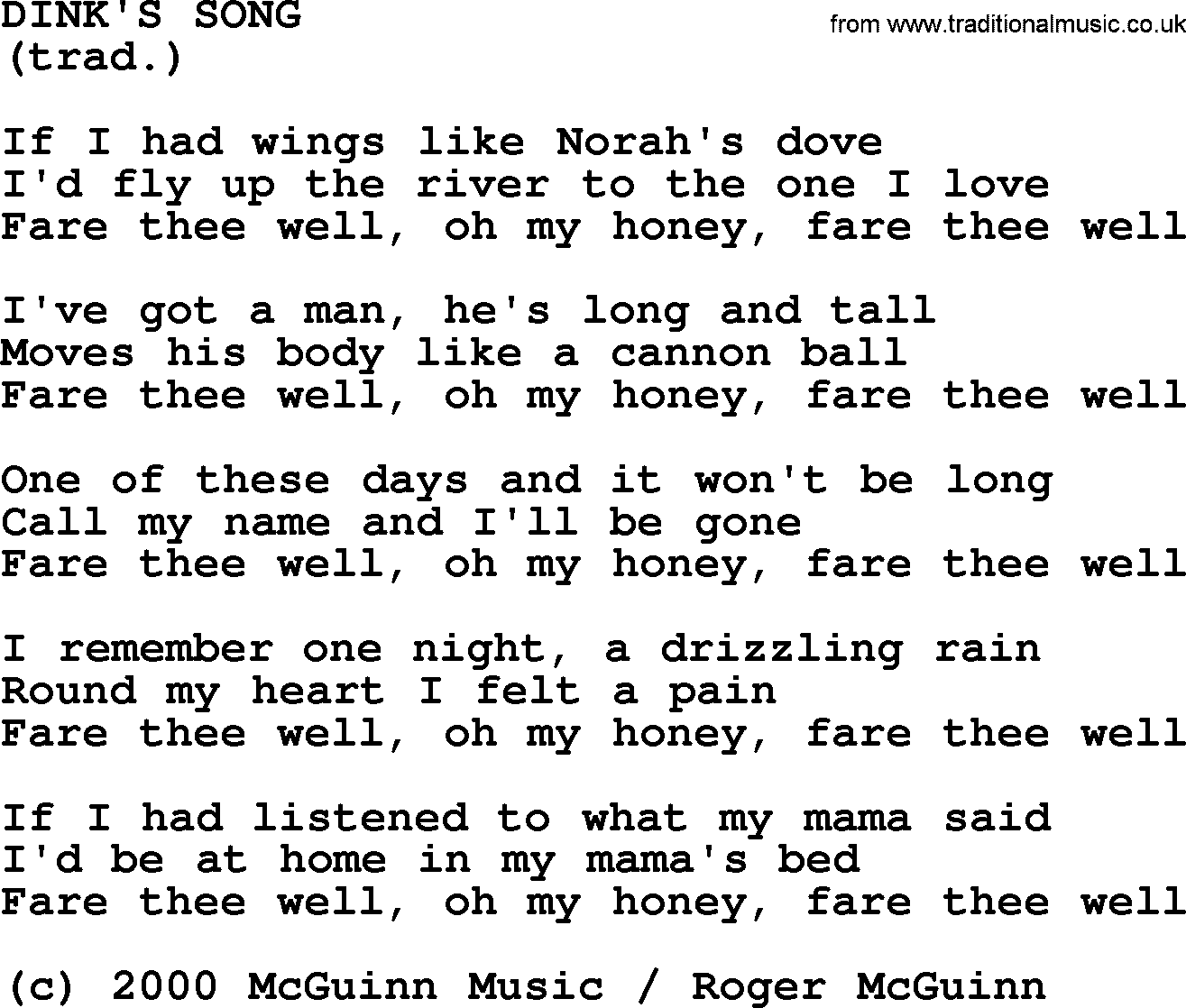 The Byrds song Dink's Song, lyrics