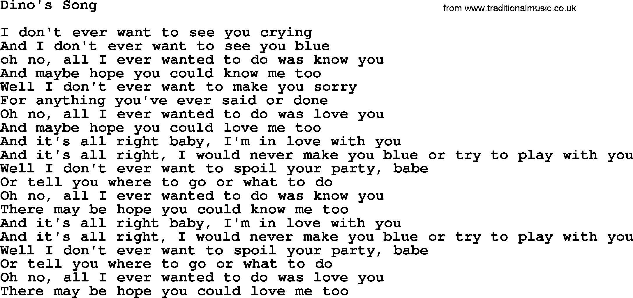 The Byrds song Dino's Song, lyrics