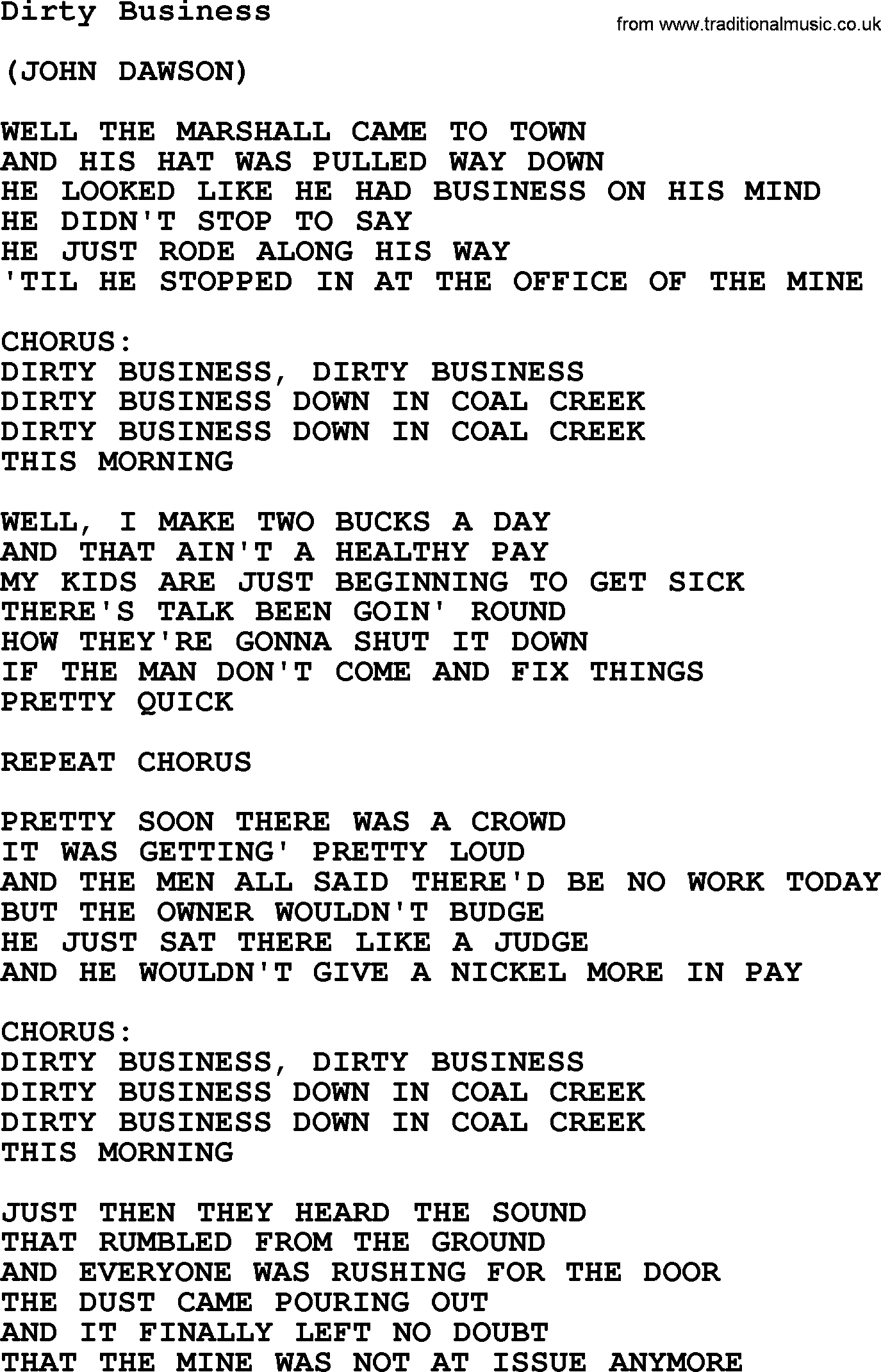 The Byrds song Dirty Business, lyrics