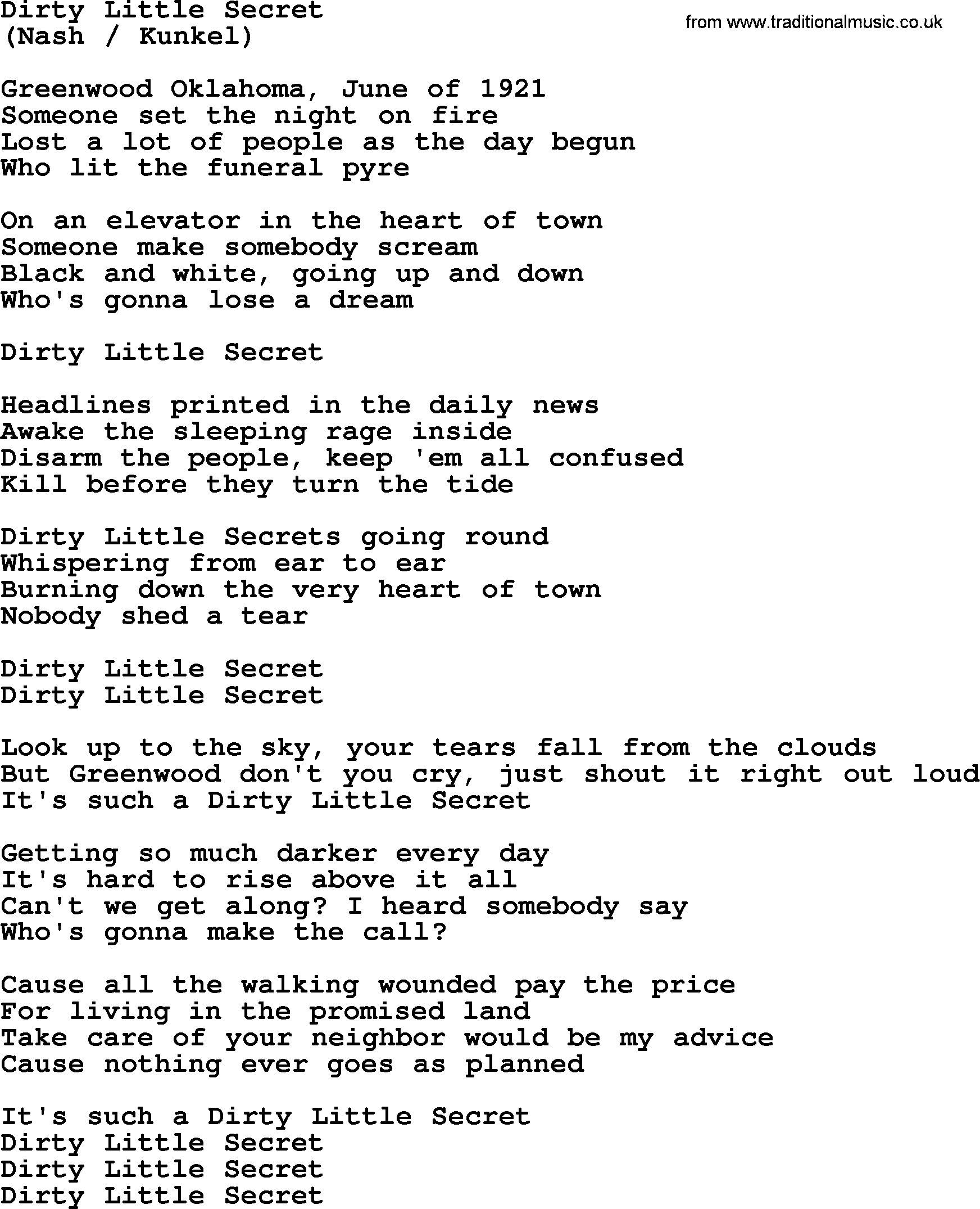 The Byrds song Dirty Little Secret, lyrics