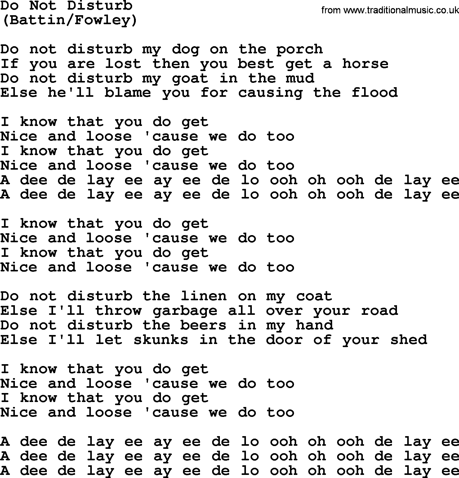 The Byrds song Do Not Disturb, lyrics