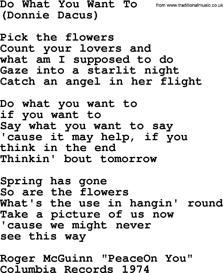 The Byrds song Do What You Want To, lyrics