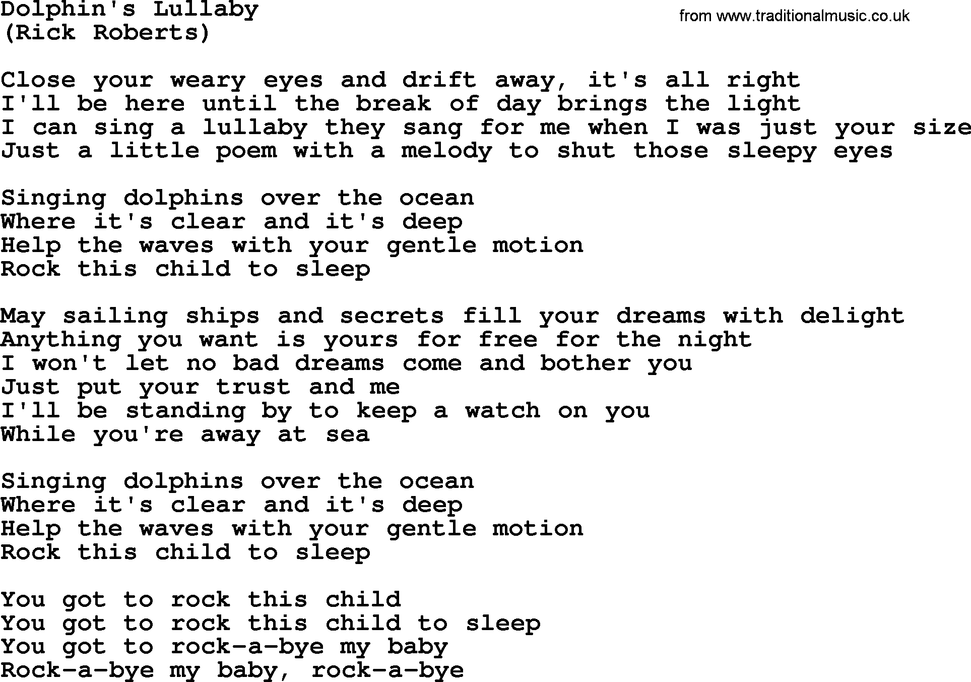 The Byrds song Dolphin's Lullaby, lyrics