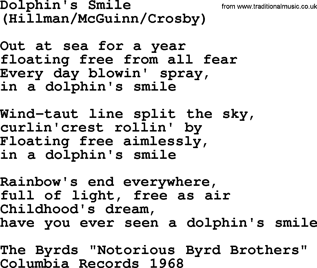 The Byrds song Dolphin's Smile, lyrics