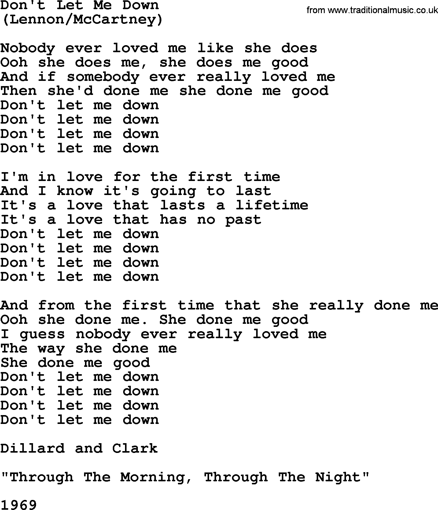 The Byrds song Don't Let Me Down, lyrics