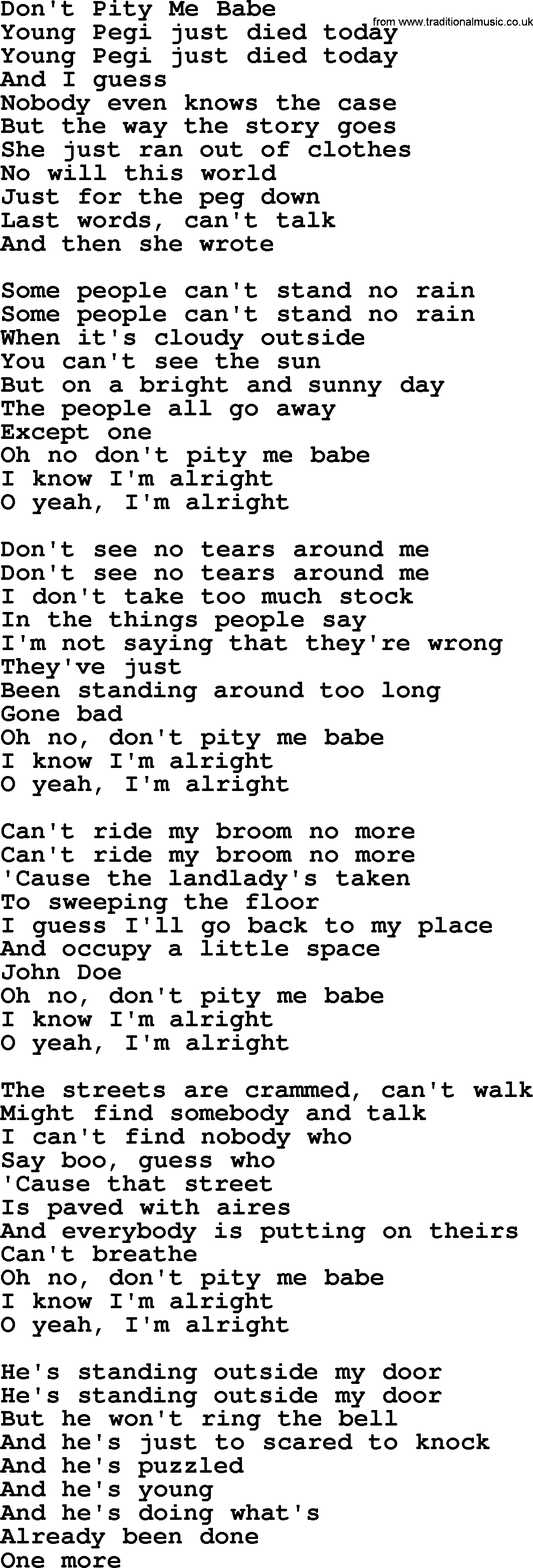 The Byrds song Don't Pity Me Babe, lyrics