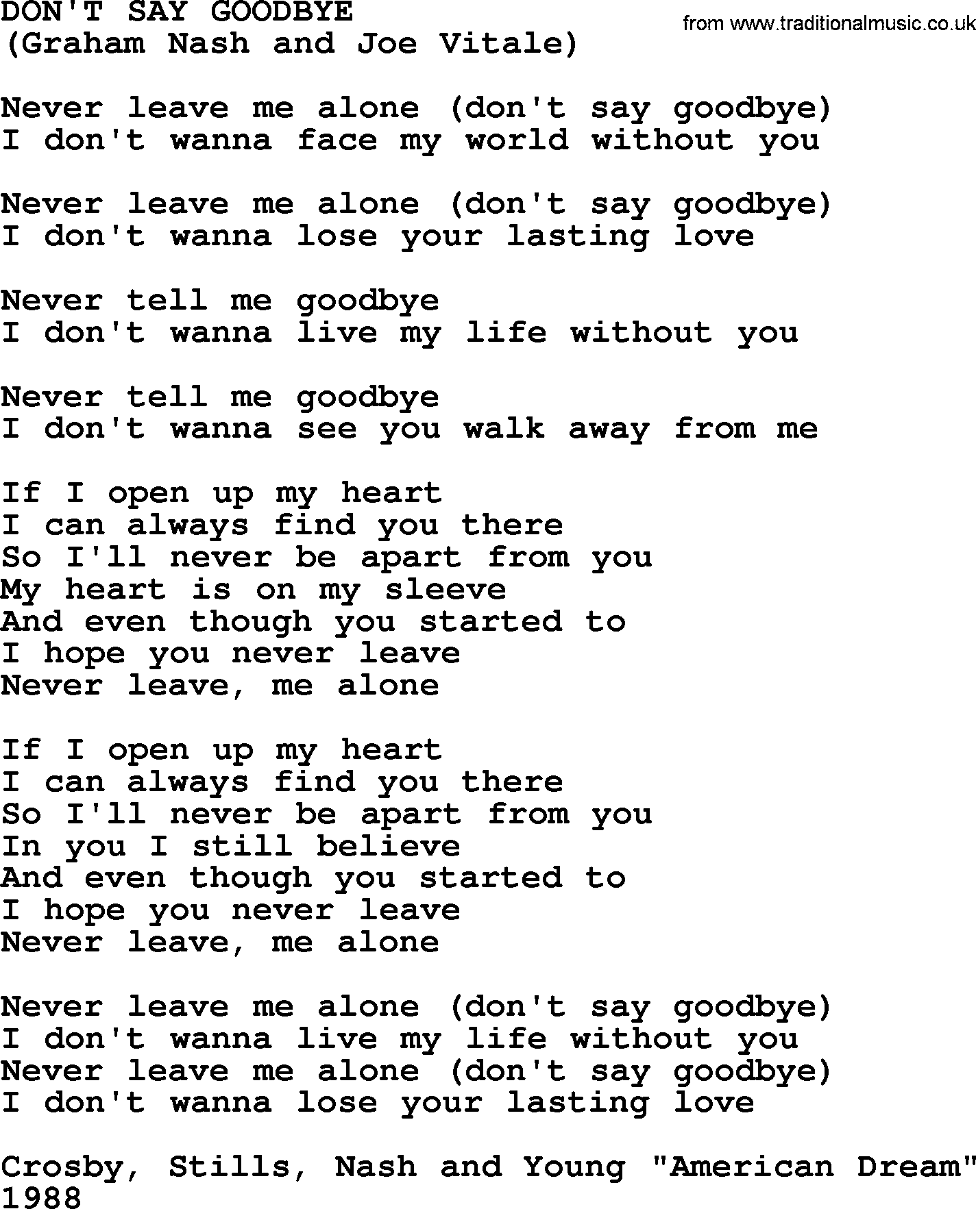 The Byrds song Don't Say Goodbye, lyrics