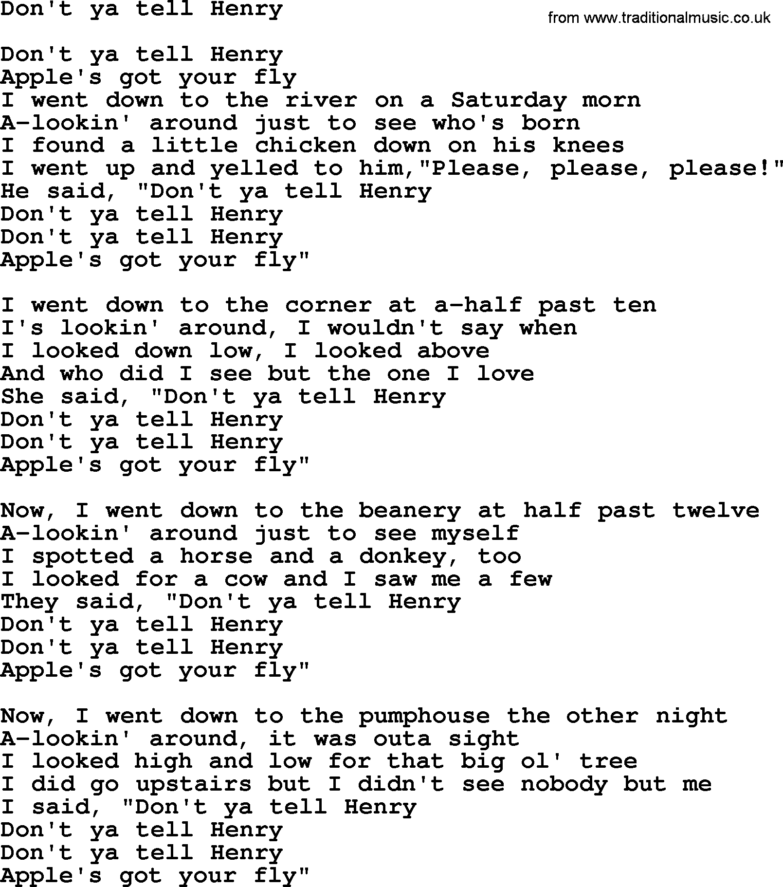 The Byrds song Don't Ya Tell Henry, lyrics