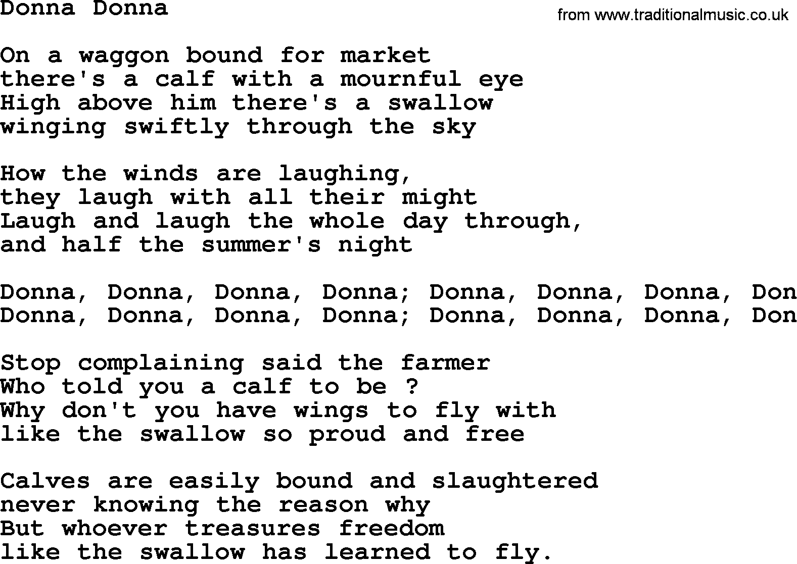 The Byrds song Donna Donna, lyrics