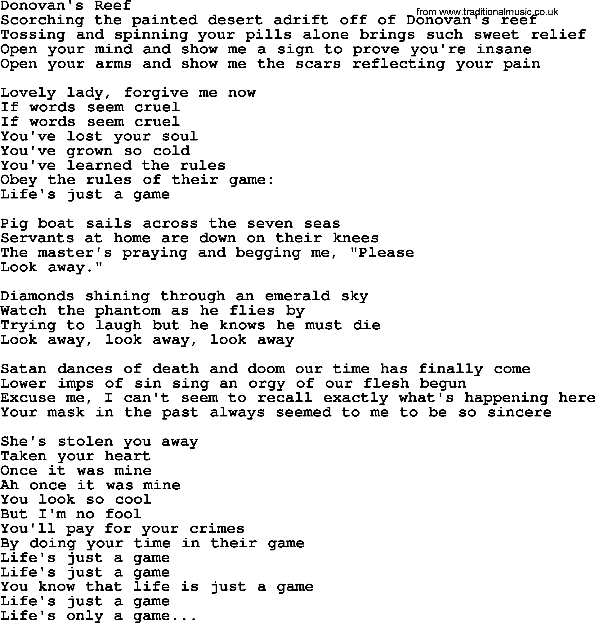 The Byrds song Donovan's Reef, lyrics