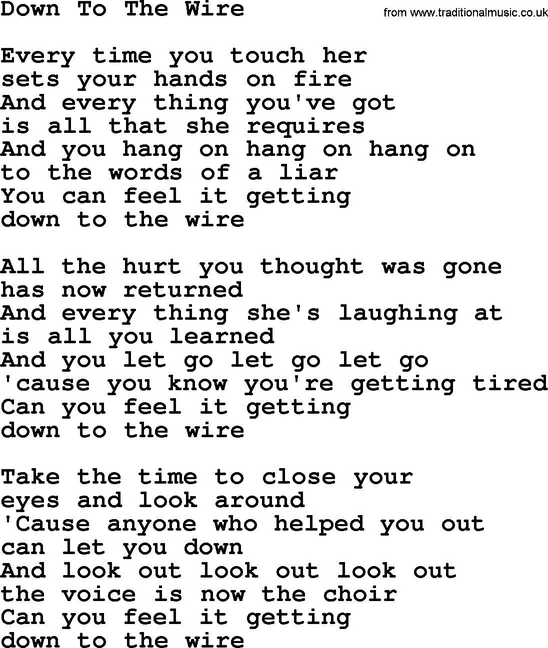 The Byrds song Down To The Wire, lyrics