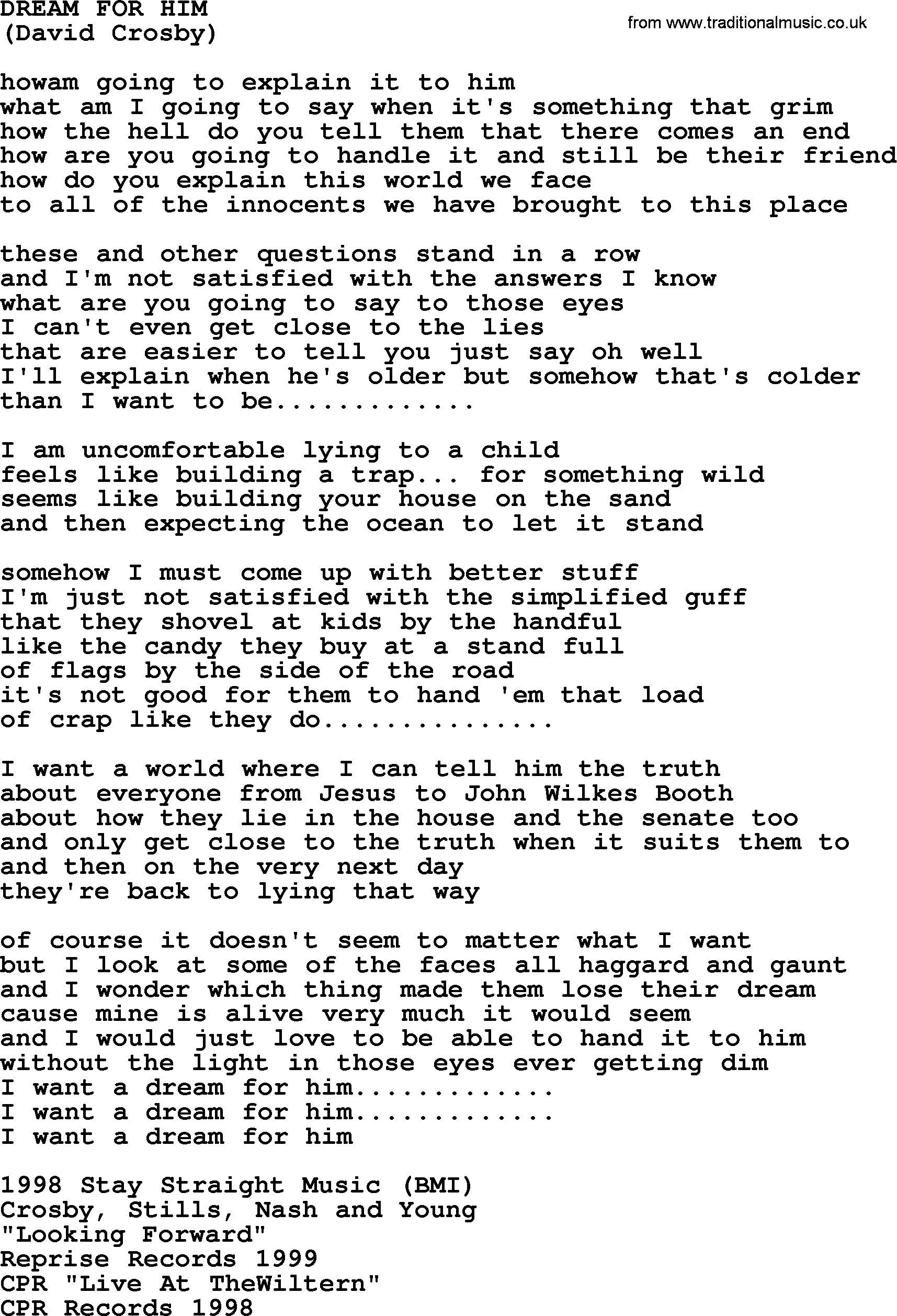 The Byrds song Dream For Him, lyrics
