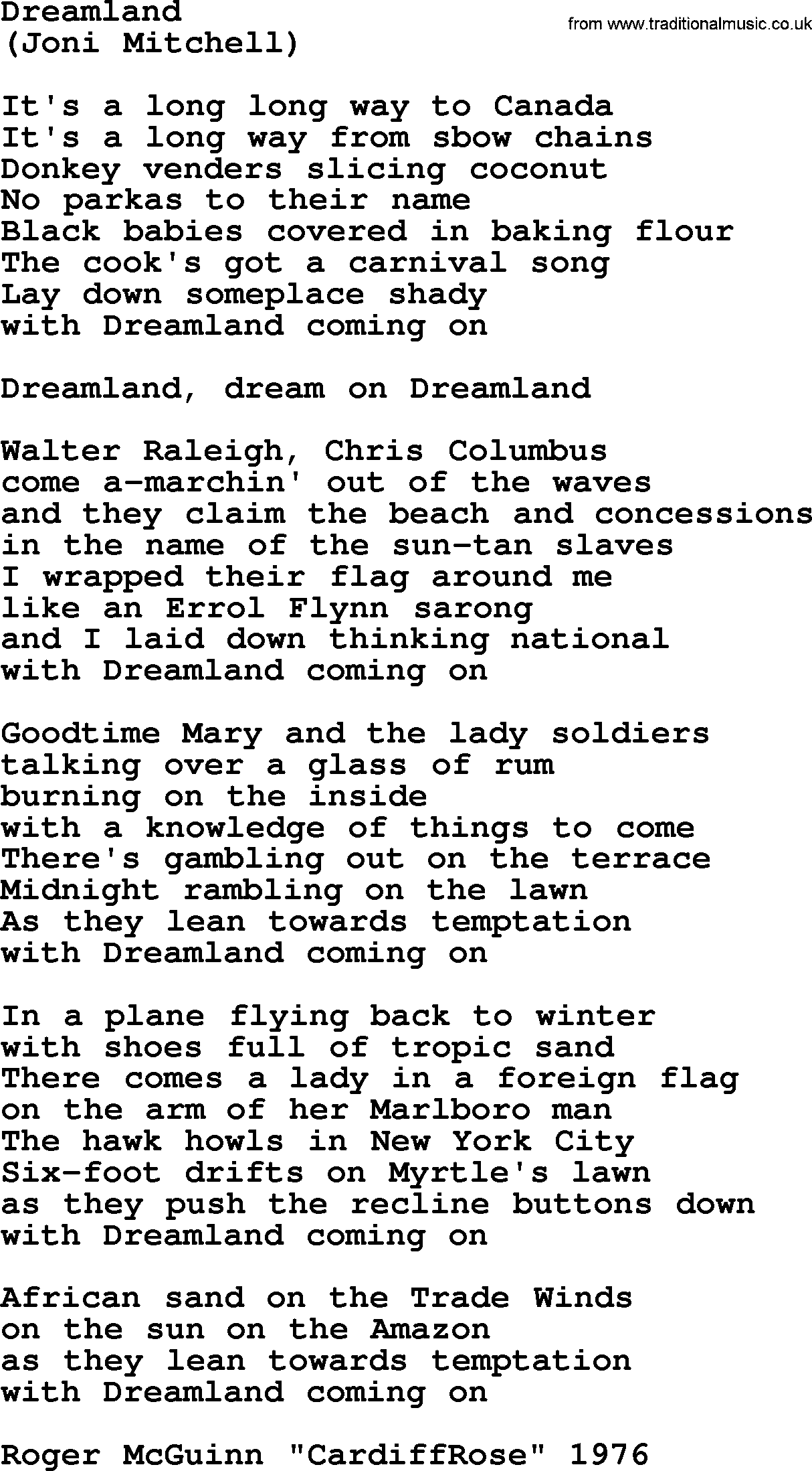 The Byrds song Dreamland, lyrics
