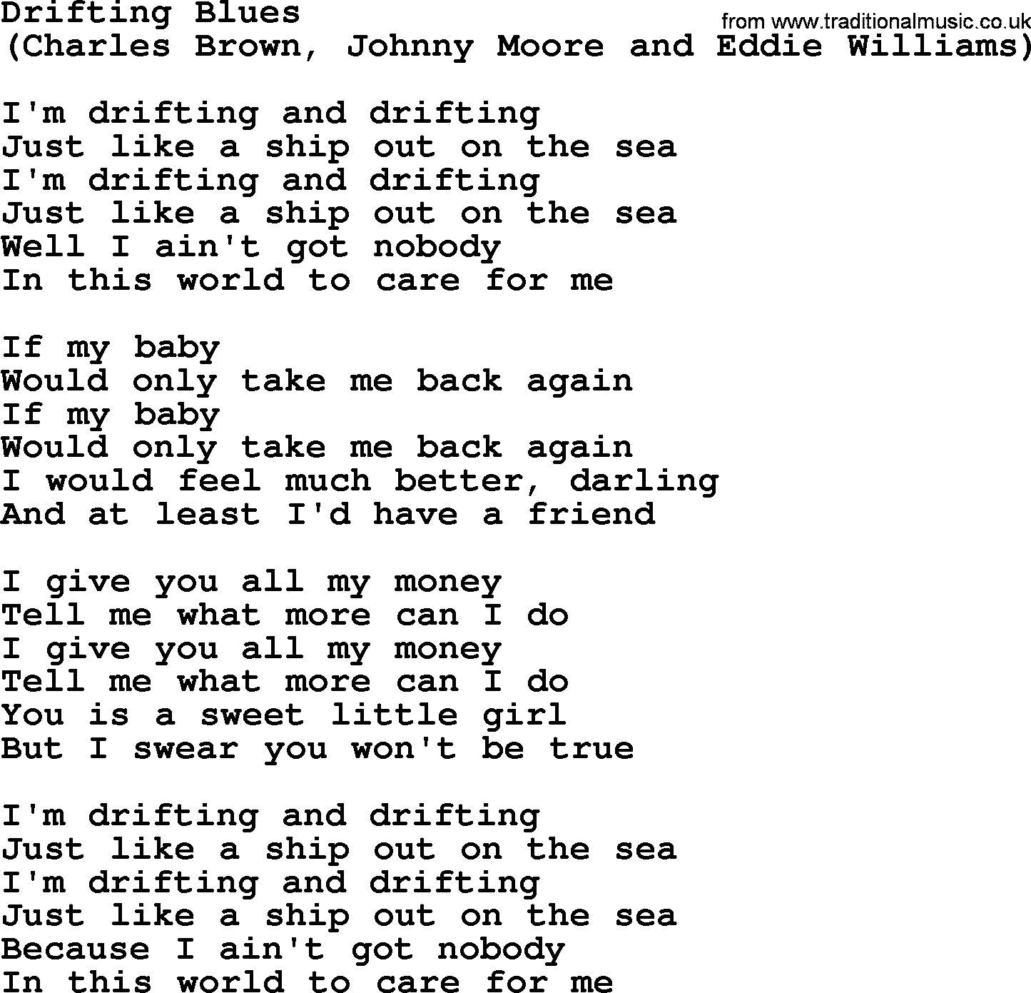 The Byrds song Drifting Blues, lyrics