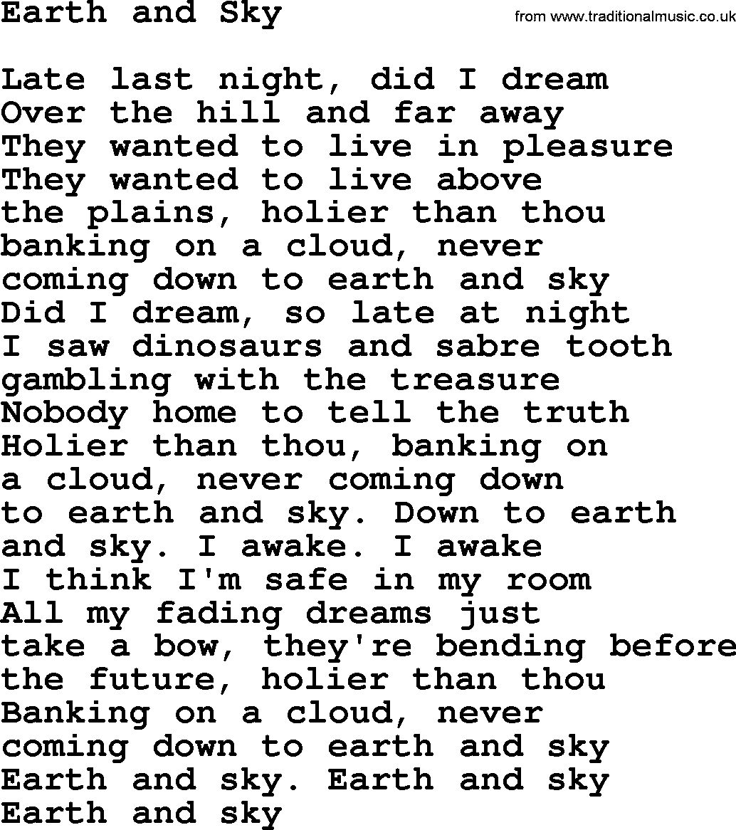 The Byrds song Earth And Sky, lyrics