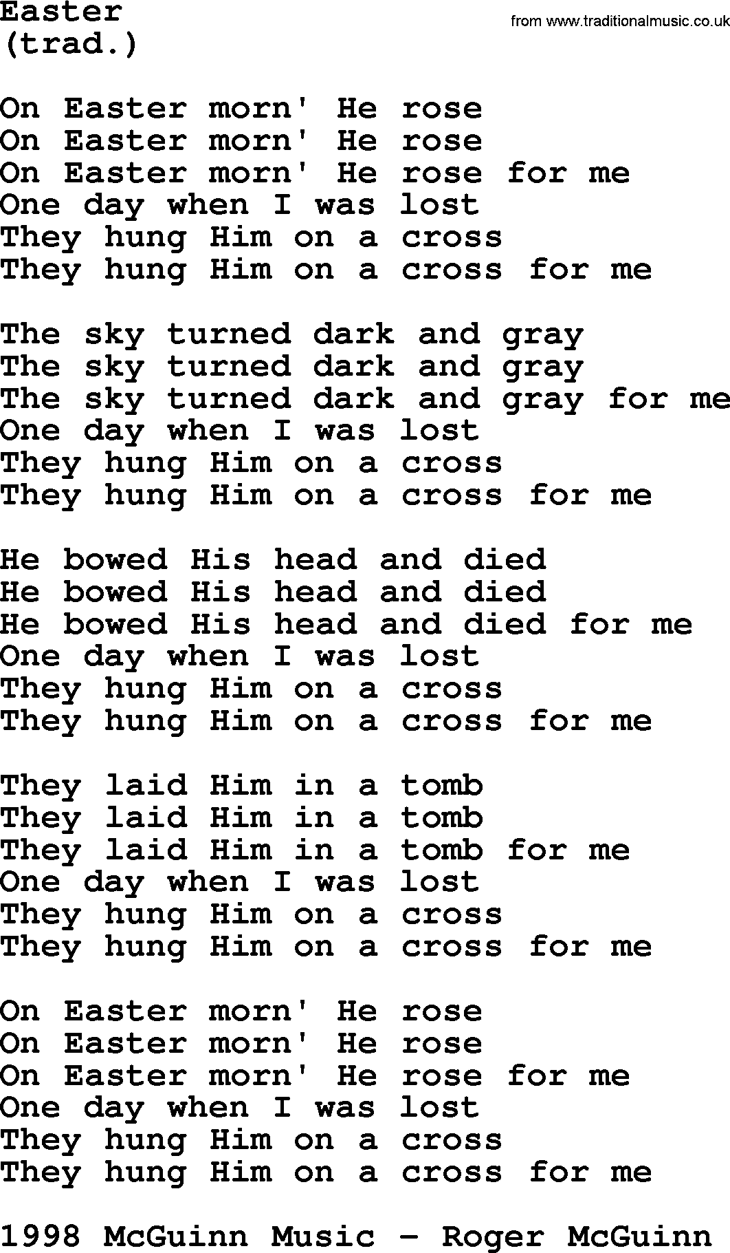 The Byrds song Easter, lyrics