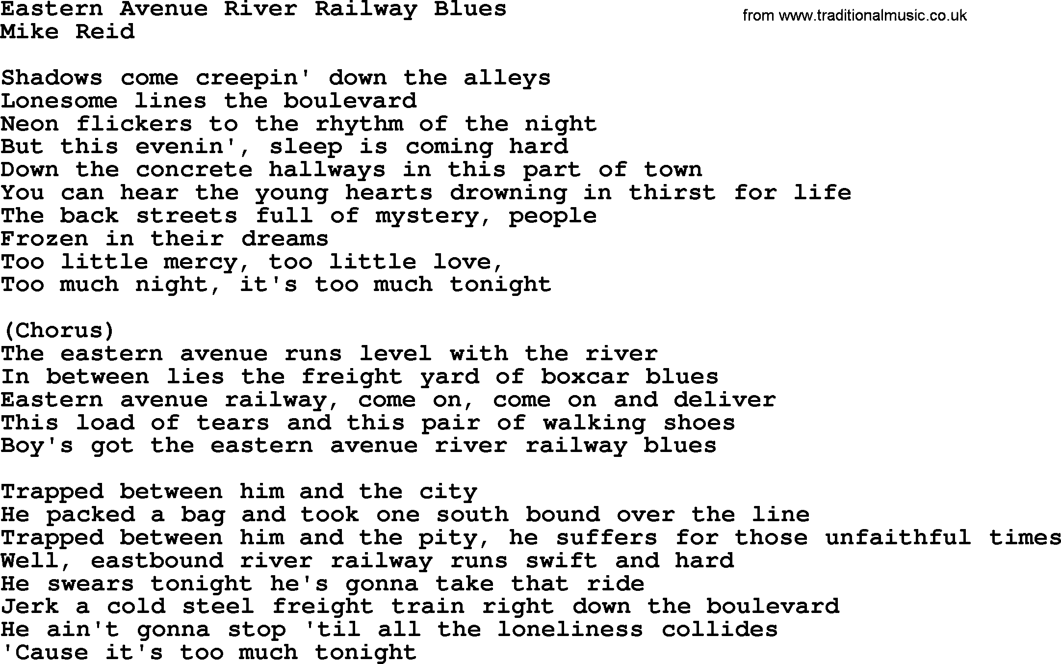 The Byrds song Eastern Avenue River Railway Blues, lyrics