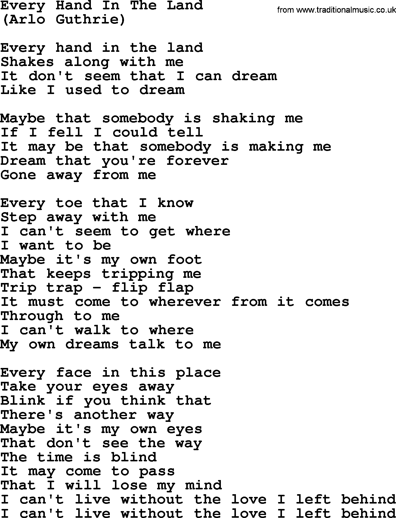 The Byrds song Every Hand In The Land, lyrics