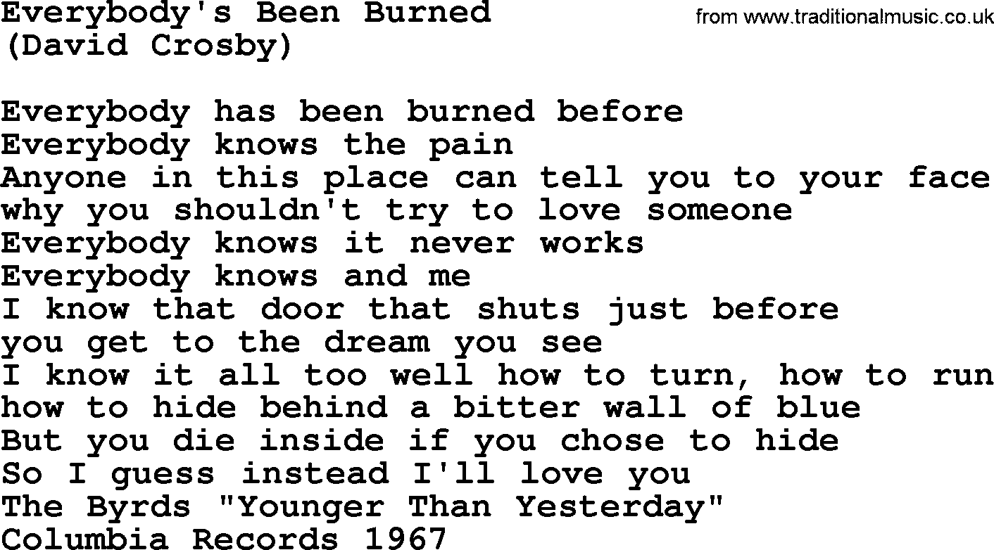 The Byrds song Everybody's Been Burned, lyrics