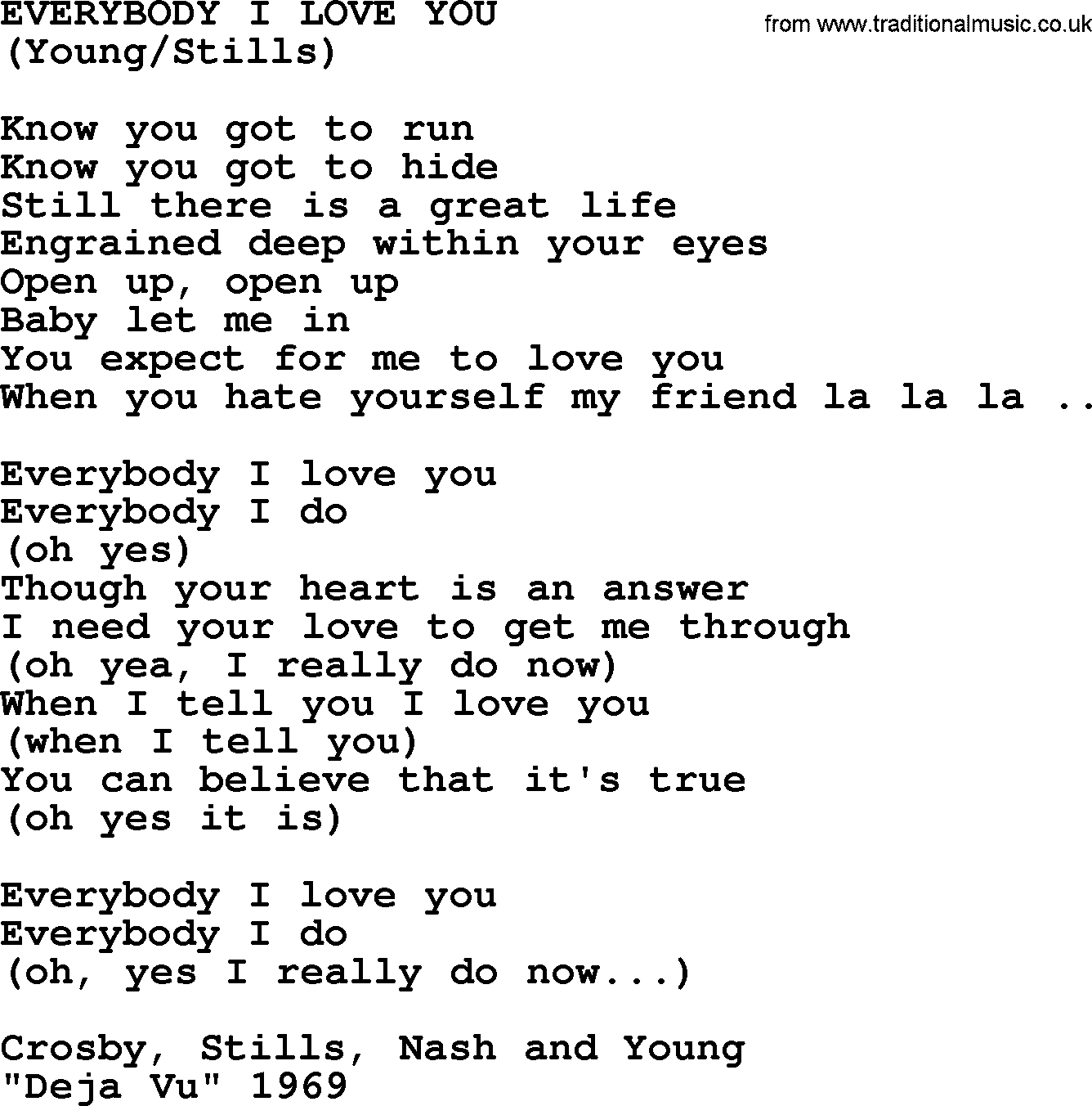 The Byrds song Everybody I Love You, lyrics