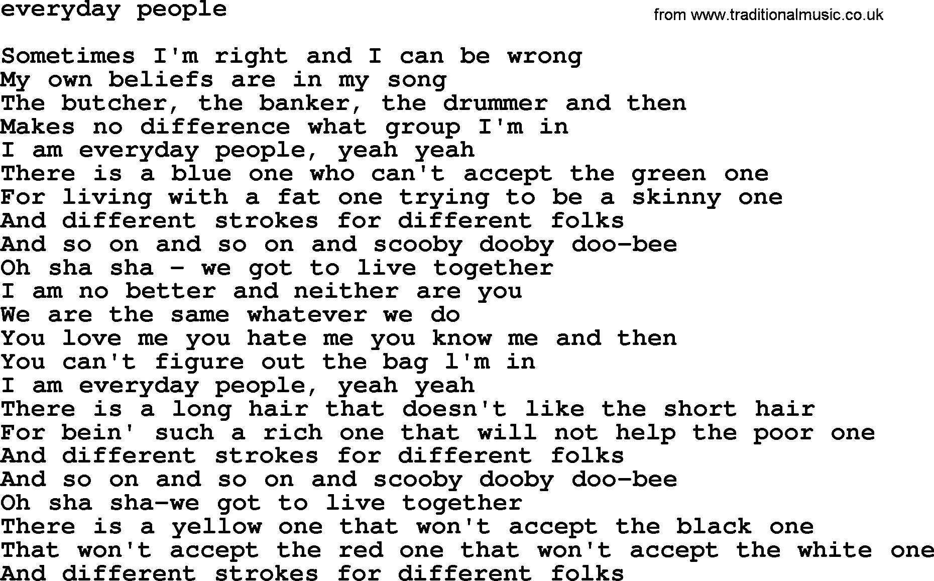 The Byrds song Everyday People, lyrics