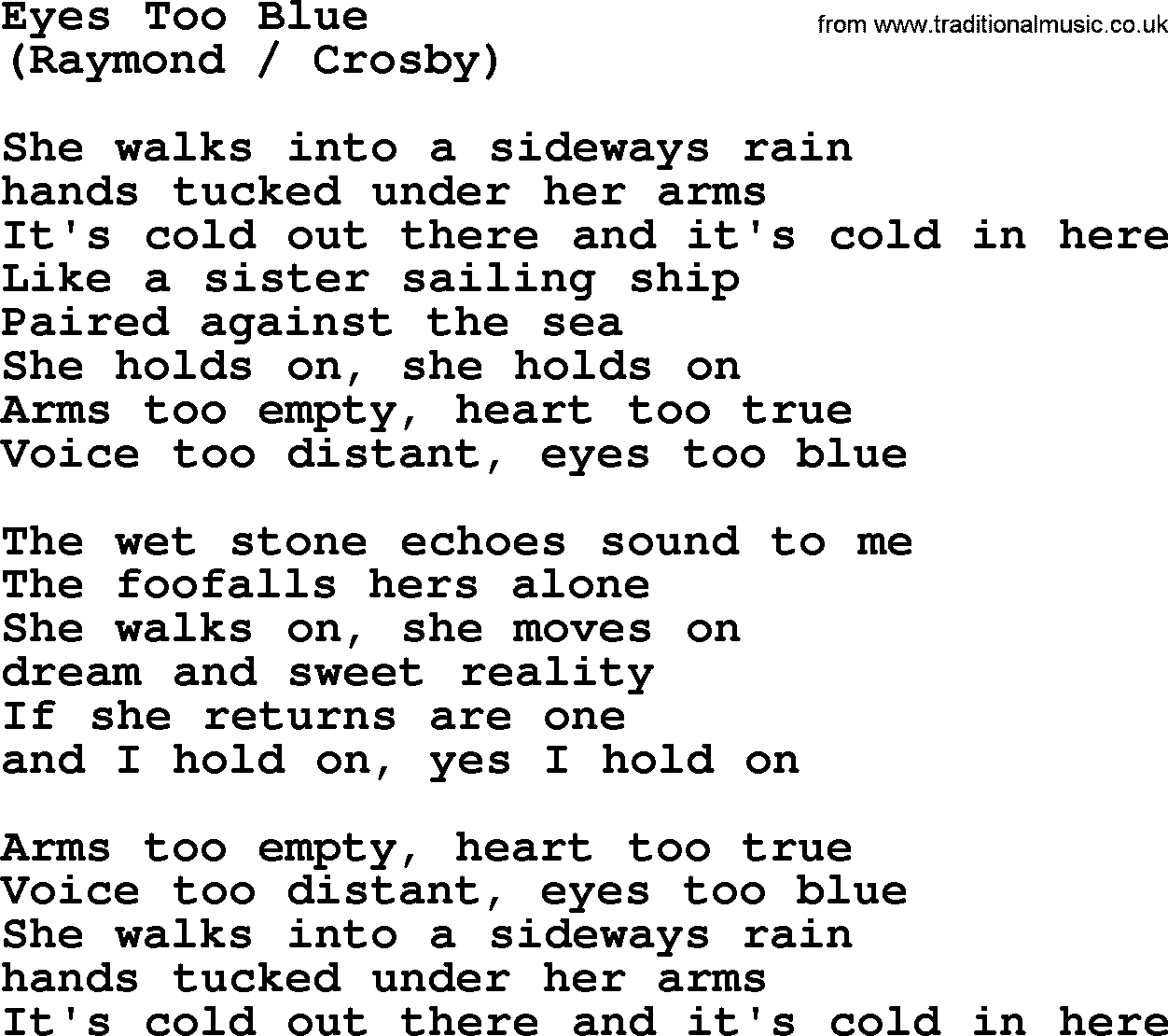 The Byrds song Eyes Too Blue, lyrics
