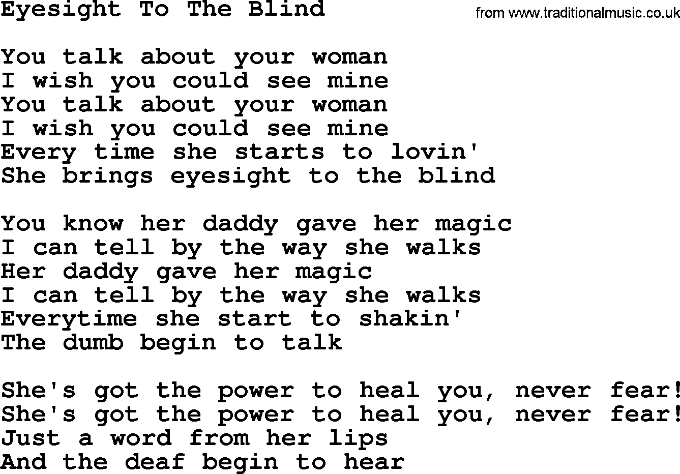 The Byrds song Eyesight To The Blind, lyrics