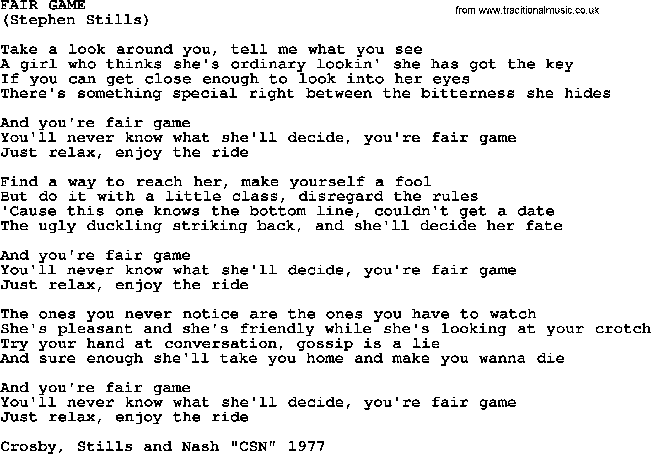 The Byrds song Fair Game, lyrics
