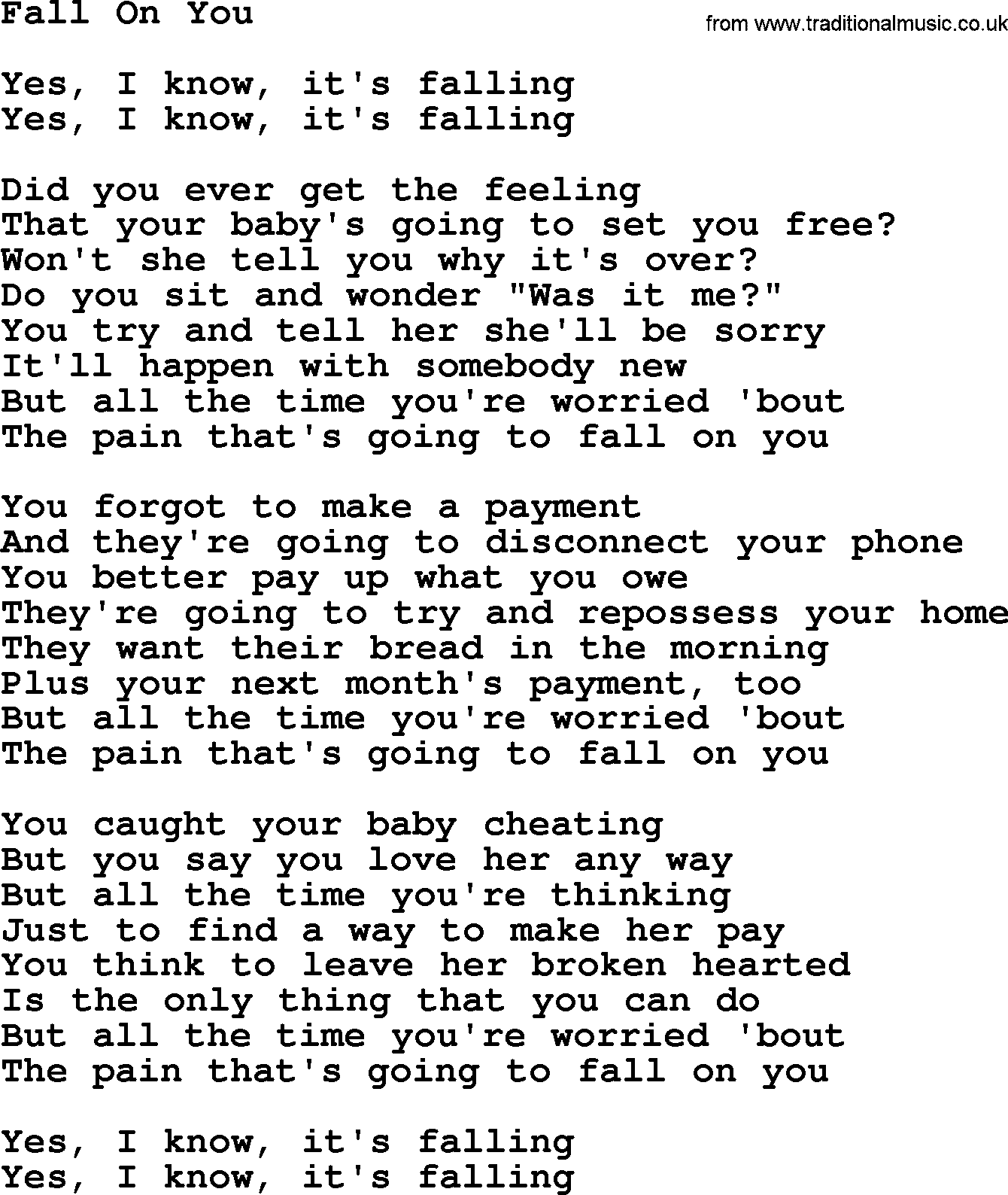 The Byrds song Fall On You, lyrics