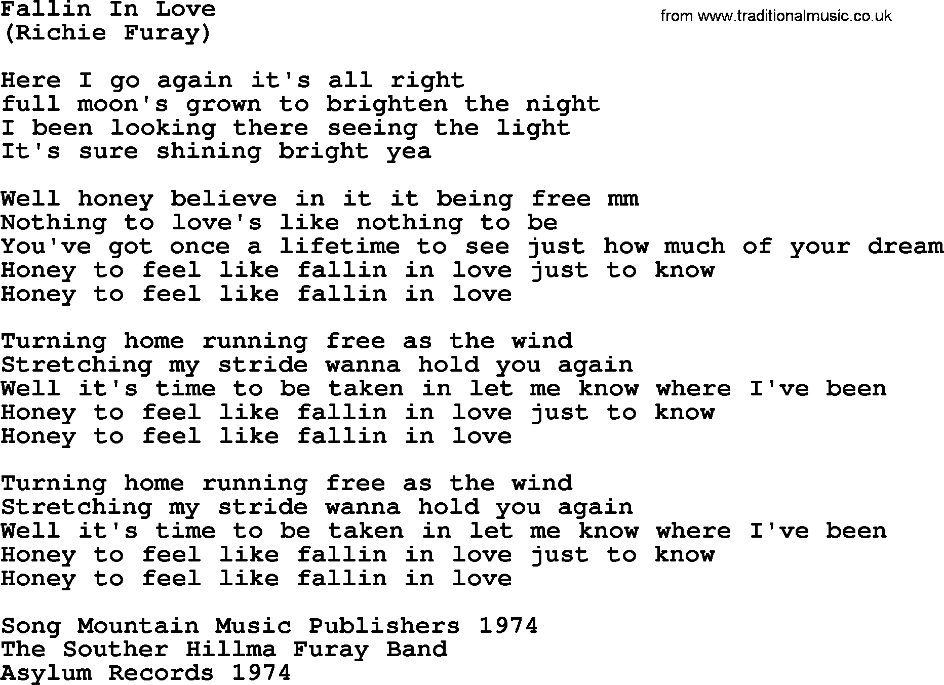 The Byrds song Fallin In Love, lyrics