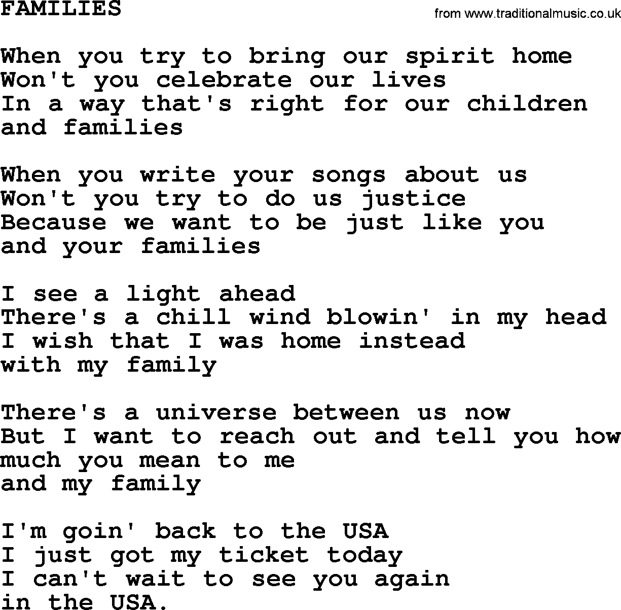 The Byrds song Families, lyrics