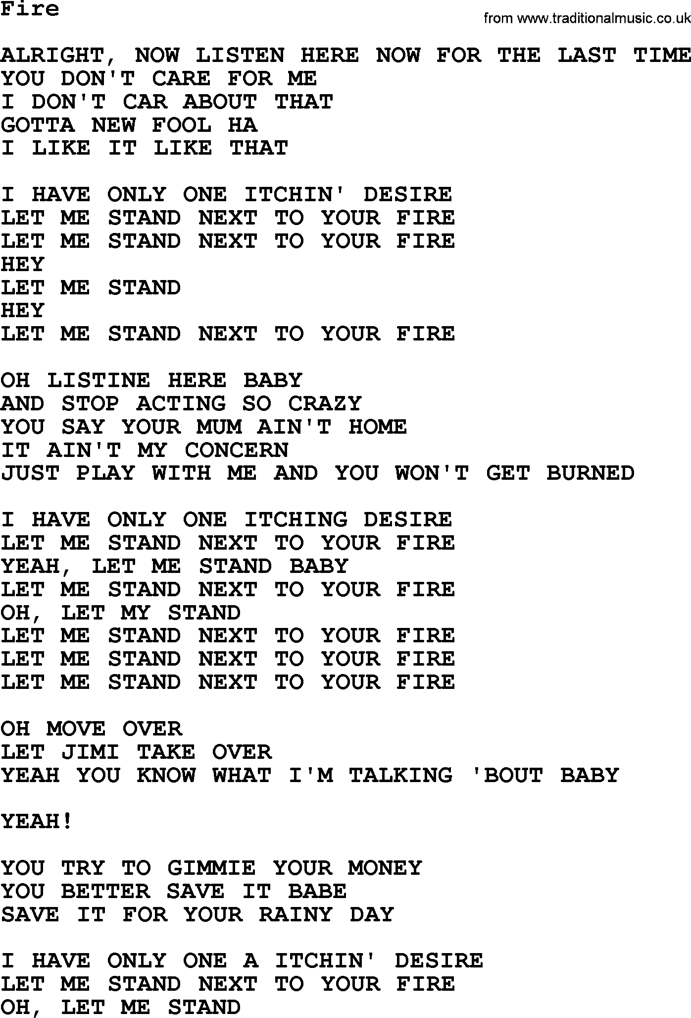 The Byrds song Fire, lyrics