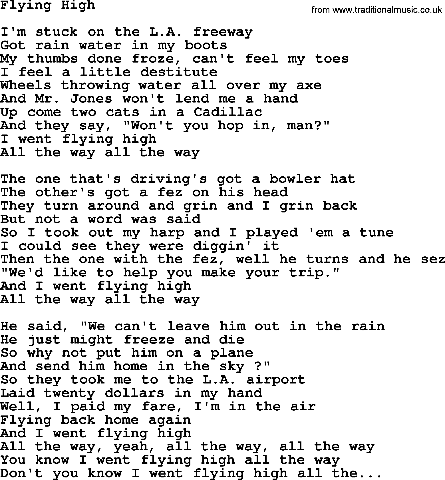 The Byrds song Flying High, lyrics