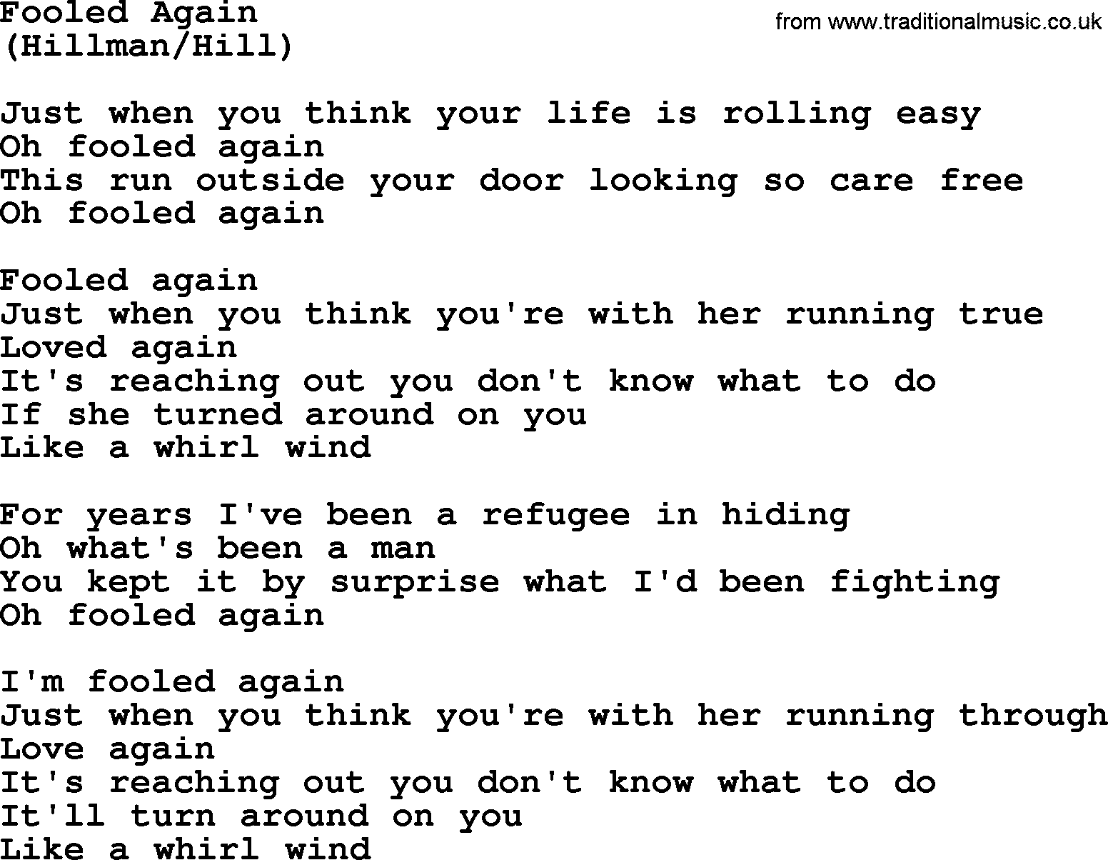 The Byrds song Fooled Again, lyrics