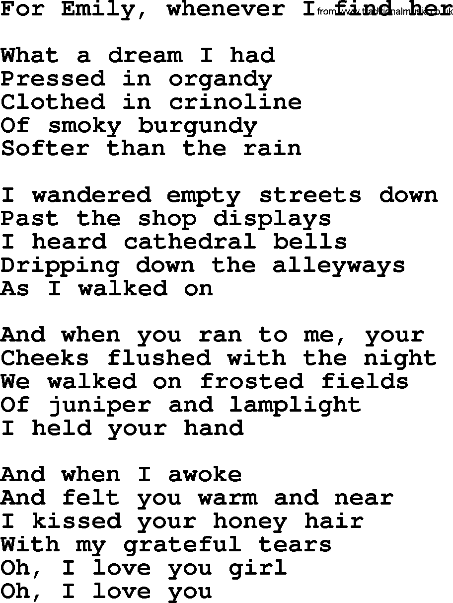 The Byrds song For Emily, Whenever I Find Her, lyrics
