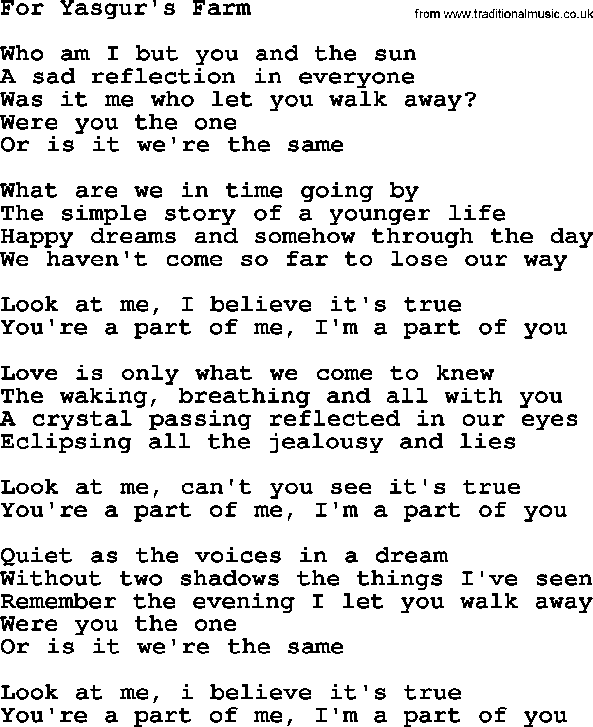 The Byrds song For Yasgur's Farm, lyrics
