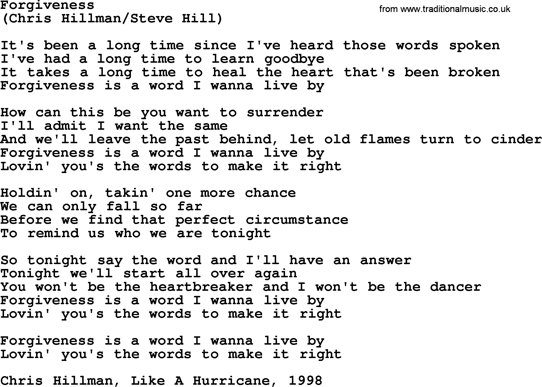 The Byrds song Forgiveness, lyrics