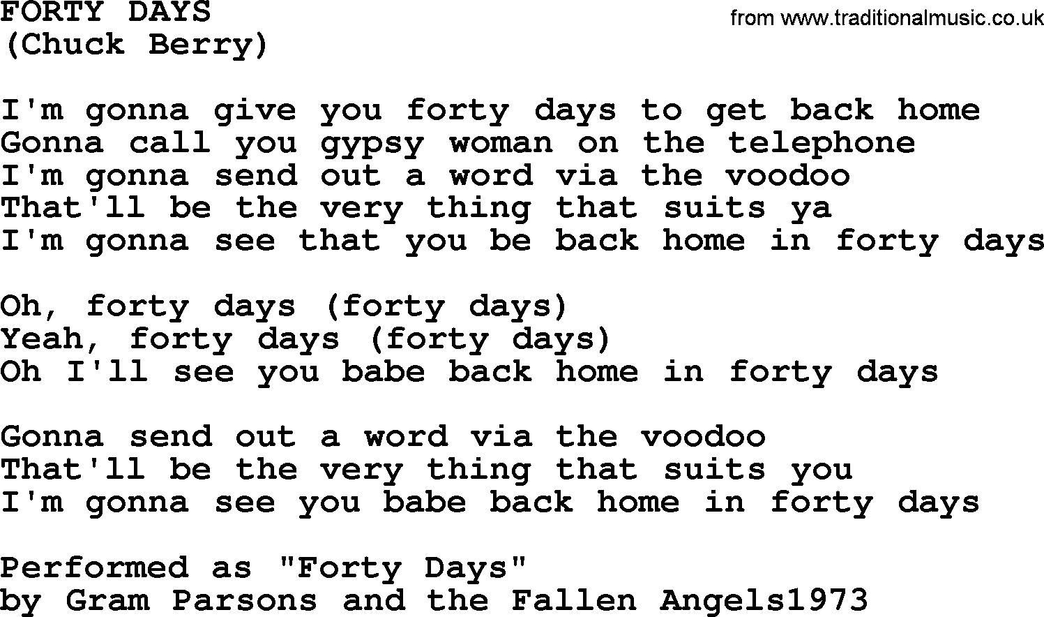 The Byrds song Forty Days, lyrics